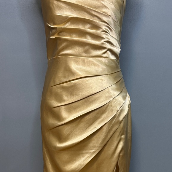 Glamorous Gold Satin Maxi Dress Size 6 - Picture 3 of 15